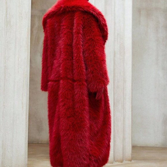 Red Casual Women's Faux Fur Jacket Coat - Picture 3 of 8